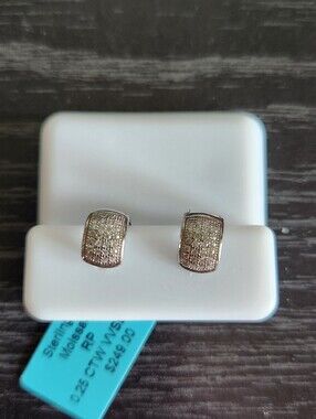NWT Sterling Silver Pave Rectangle Hoop Earrings with Cubic Zirconia